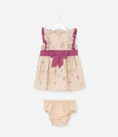Vestido Infantil com Babado e Laço Contrastante - Tam 3 a 18 meses - 1