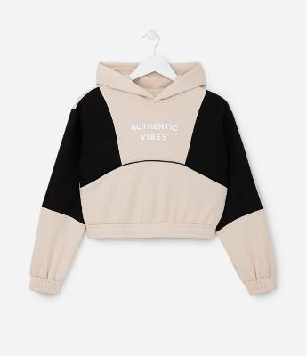 Casaco Infantil em Fleece com Recortes e Capuz - Tam 5 a 14 Anos