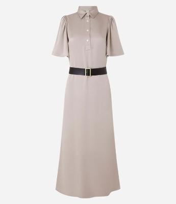 Vestido Reto Longo em Alfaiataria Acetinado com Cinto