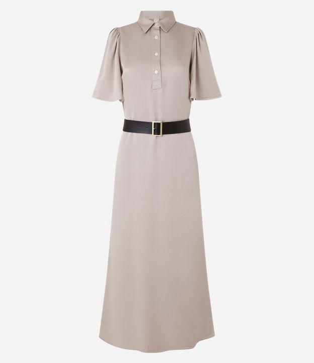 Vestido Reto Longo em Alfaiataria Acetinado com Cinto - 1