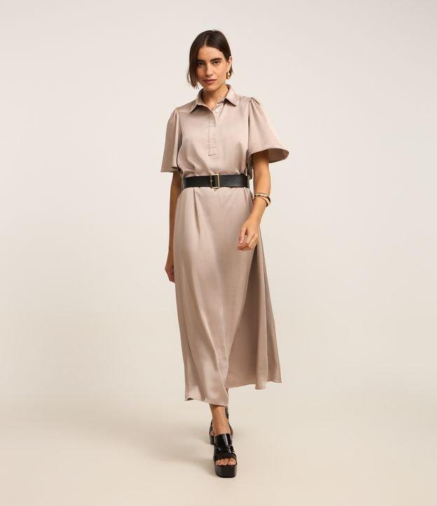 Vestido Reto Longo em Alfaiataria Acetinado com Cinto - 2