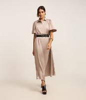 Vestido Reto Longo em Alfaiataria Acetinado com Cinto - 2