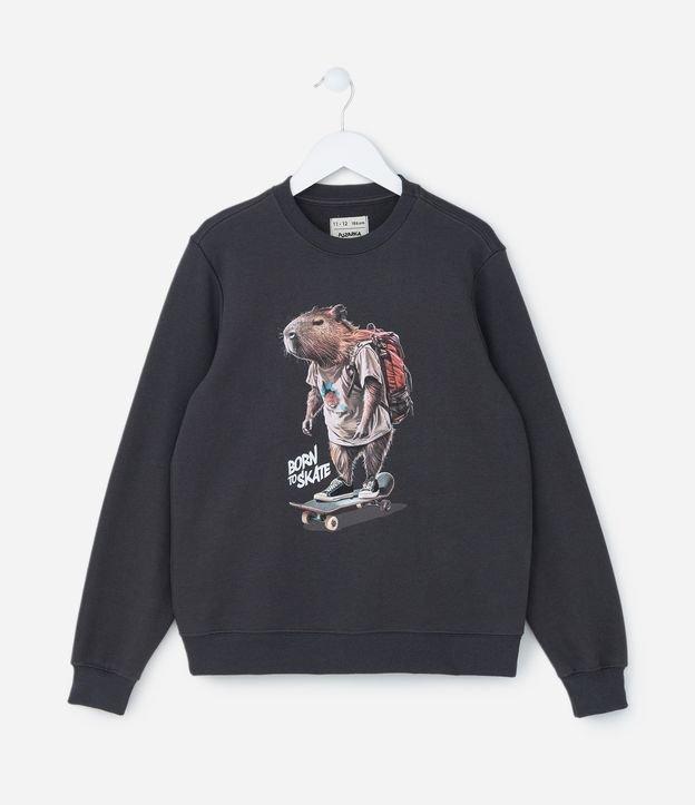 Casaco Infantil com Estampa Capivara Skatista - Tam 5 a 14 Anos - 1