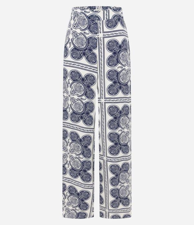Calça Wide Leg  Cintura Alta em Viscose com Estampa Paisley - 1