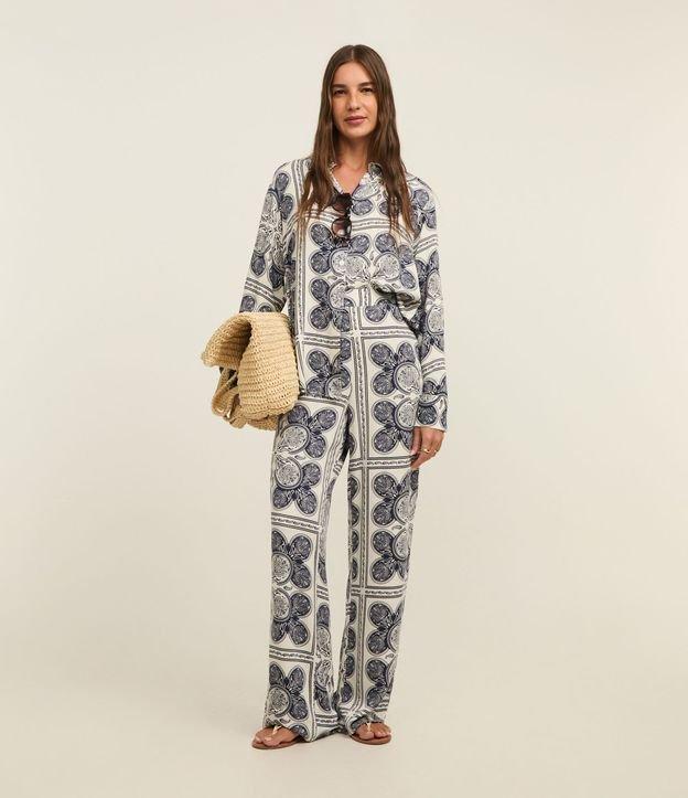 Calça Wide Leg  Cintura Alta em Viscose com Estampa Paisley - 2