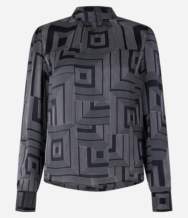 Blusa Acetinada com Gola Padre e Estampa Geométrica - 1