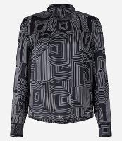 Blusa Acetinada com Gola Padre e Estampa Geométrica - 1