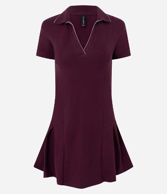 Vestido Curto Sportcore em Ribana com Gola Polo Contrastante