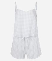 Pijama Short Doll em Chalis com Estampa Xadrez e Borda Nuvem - 1