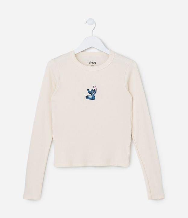 Camiseta Infantil Canelada com Bordado do Stitch - Tam 5 a 14 Anos - 1