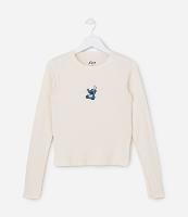 Camiseta Infantil Canelada com Bordado do Stitch - Tam 5 a 14 Anos - 1