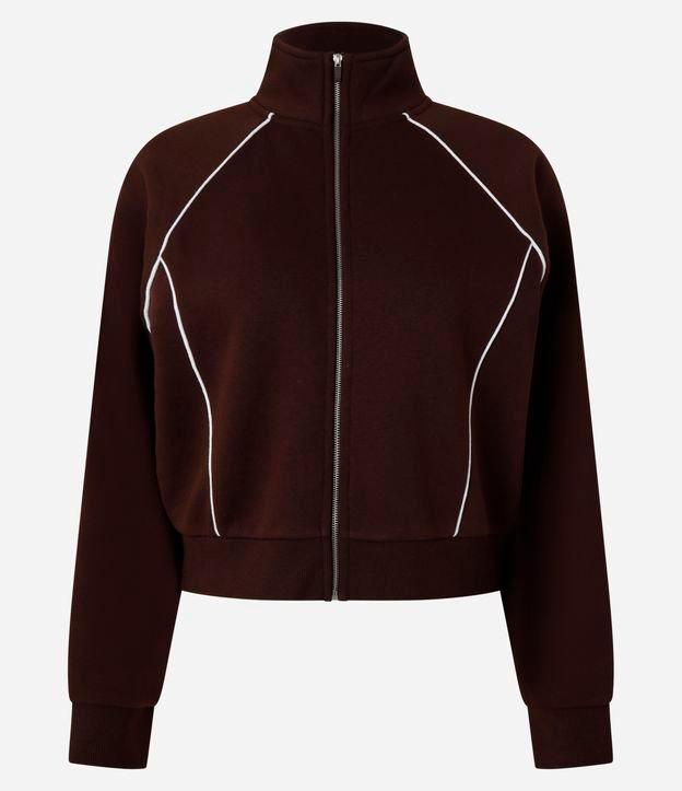 Casaco Moletom com Gola Alta e Detalhe Contrastante - 1