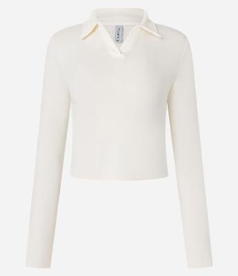 Blusa Polo em Ribana de Algodão com Mangas Longas