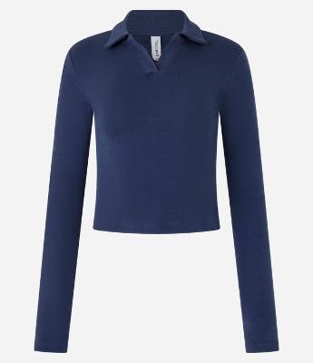 Blusa Polo em Ribana de Algodão com Mangas Longas