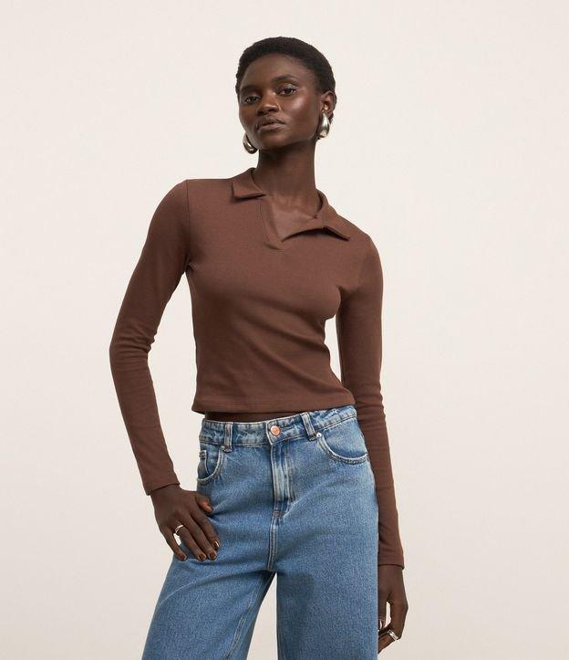 Blusa Polo em Ribana de Algodão com Mangas Longas - 1