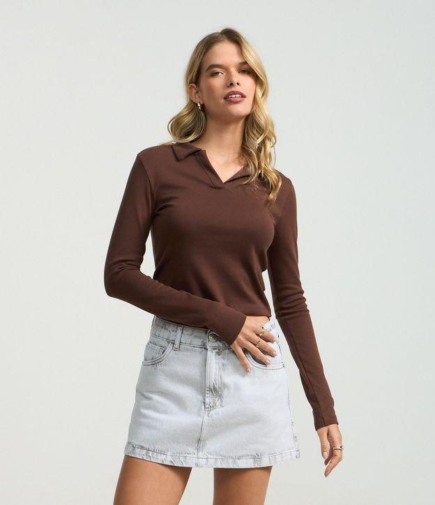 Blusa Polo em Ribana de Algodão com Mangas Longas - 4
