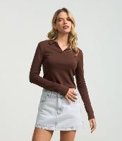 Blusa Polo em Ribana de Algodão com Mangas Longas - 4