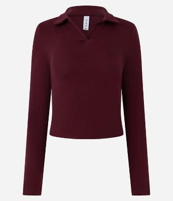 Blusa Polo em Ribana de Algodão com Mangas Longas