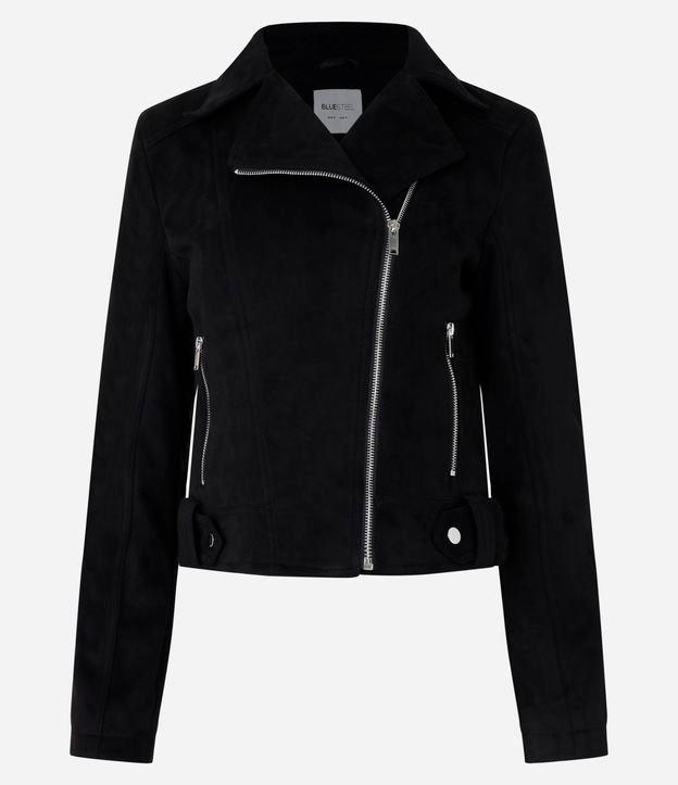 Jaqueta Biker em Suede com Bolsos e Zíper - 1