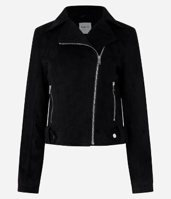 Jaqueta Biker em Suede com Bolsos e Zíper