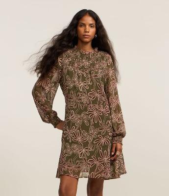 Vestido Curto em Crepe Georgette e Estampa de Tulipas