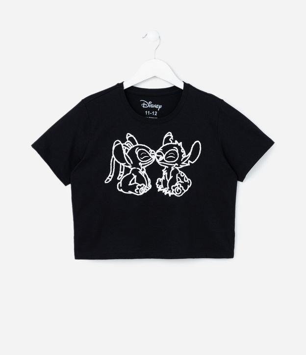 Camiseta Cropped com Bordado do Stitch e Angel - Tam 5 a 14 Anos - 1
