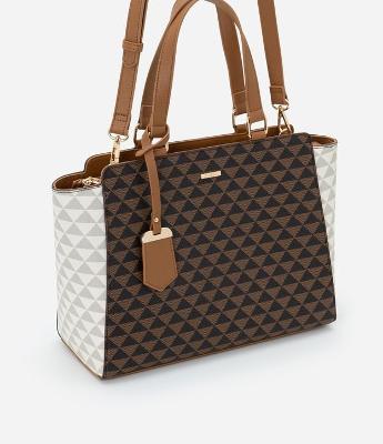 Bolsa Satchel em PU com Estampa Mix Triângulos