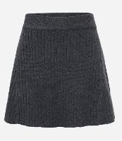 Saia Evasê Curta Canelada em Tricô com Elástico no Cós - 1