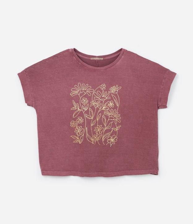 Camiseta Estonada Estampada Foil de Flores Curve & Plus Size - 1