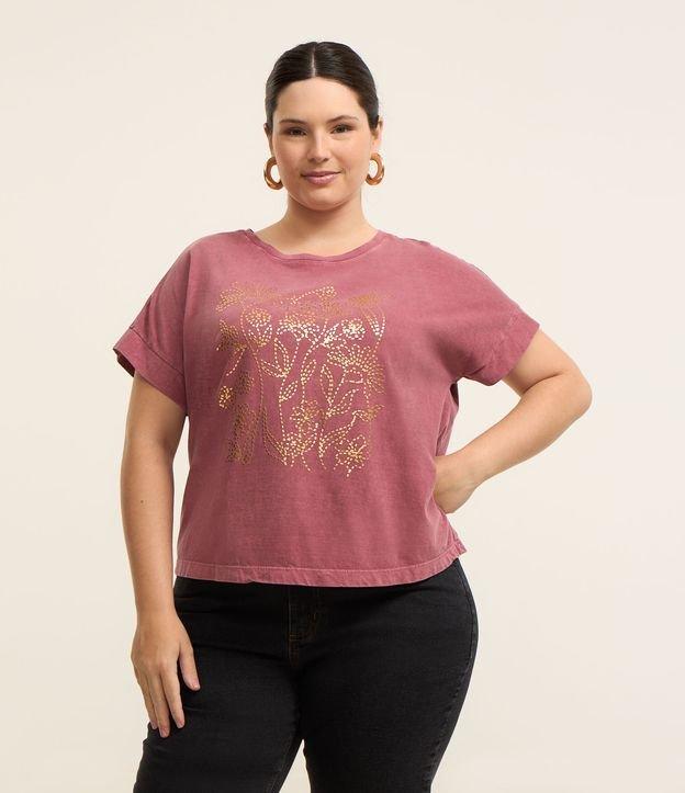 Camiseta Estonada Estampada Foil de Flores Curve & Plus Size - 2
