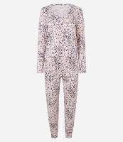 Pijama Longo em Peach Touch com Estampa Animal Print Onça e Botões - 1