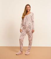 Pijama Longo em Peach Touch com Estampa Animal Print Onça e Botões - 2