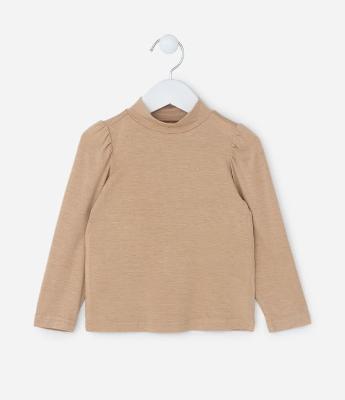Blusa Infantil com Manga Bufante e Gola Alta - Tam 1 a 5 Anos