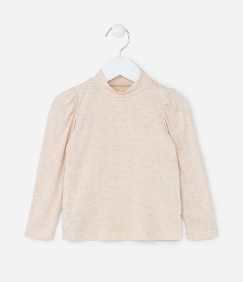 Blusa Infantil com Manga Bufante e Gola Alta - Tam 1 a 5 Anos
