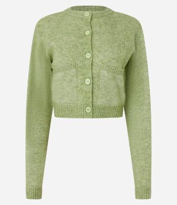 Cardigan Cropped em Tricô com Bolsinhos e Botões Frontais