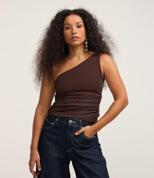 Blusa em Tule com Um Ombro Só e Franzidinho - 2