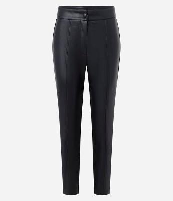 Calça Legging Cintura Alta em PU e Ponto Roma com Recortes