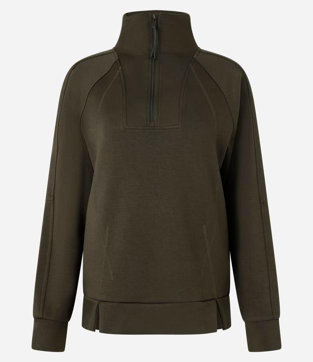 Casaco Esportivo em Microfibra Pesada Liso com Gola Alta e Recortes - 1