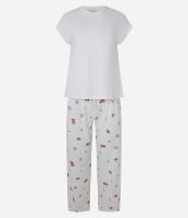 Pijama em Tricô Leve com Estampa de Figos e Detalhes de Cetim - 1