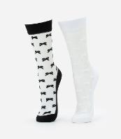 Kit 02 Meias Cano Alto com Transparência e Textura de Lacinhos - 1