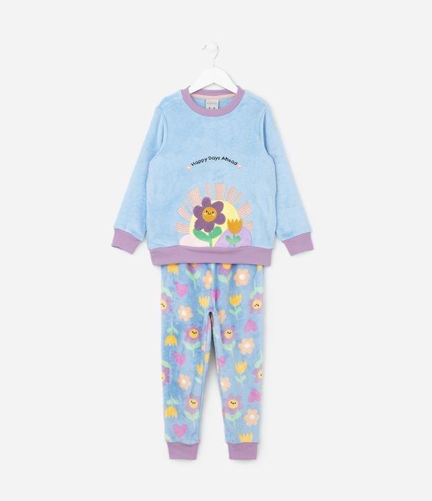 Pijama Infantil em Fleece com Bordado Florzinha - Tam 2 a 6 Anos - 1