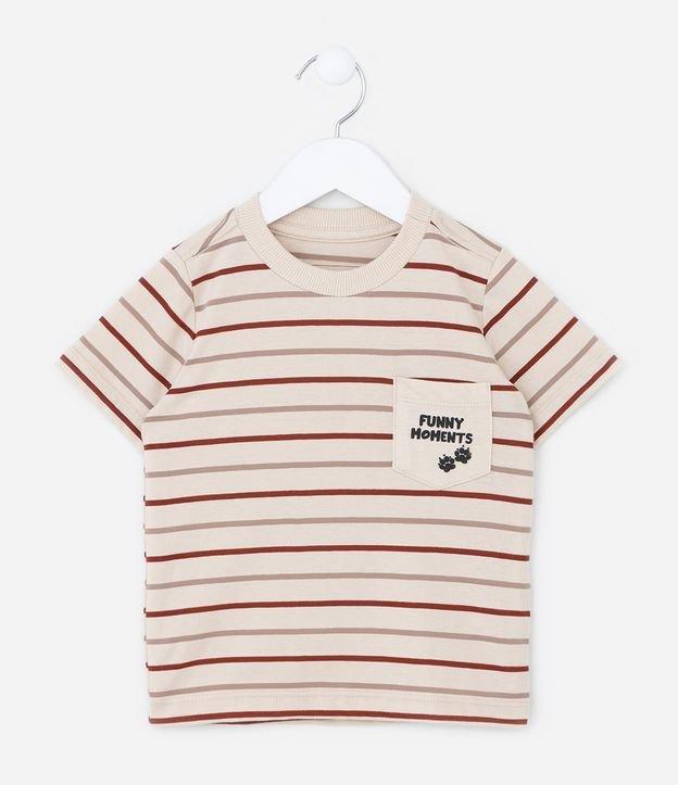 Camiseta Infantil com Bolsinho e Estampa Listrada - Tam 1 a 6 Anos - 1
