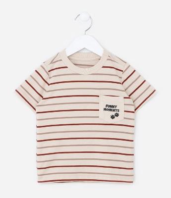 Camiseta Infantil com Bolsinho e Estampa Listrada - Tam 1 a 6 Anos