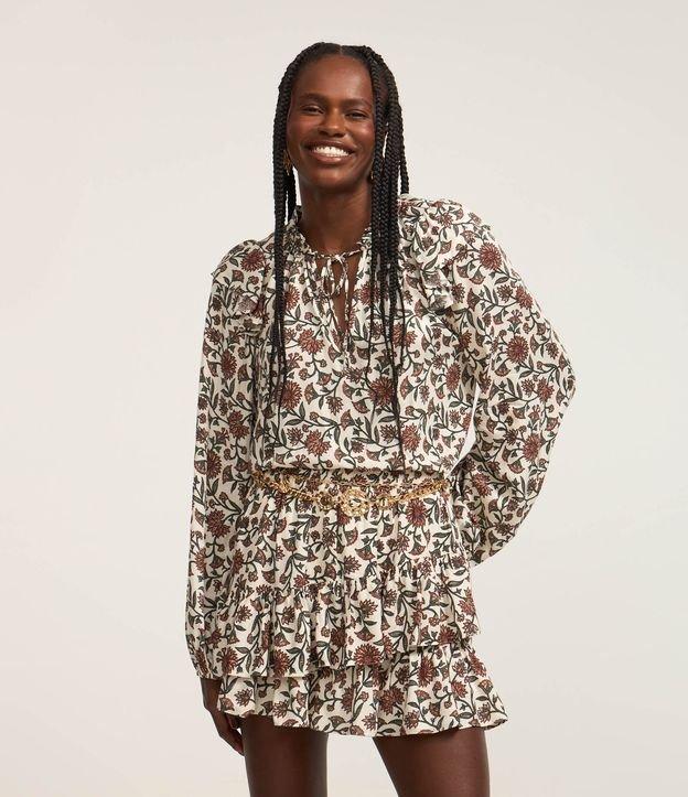 Blusa em Viscose com Mangas Bufantes e Estampa Floral - 2