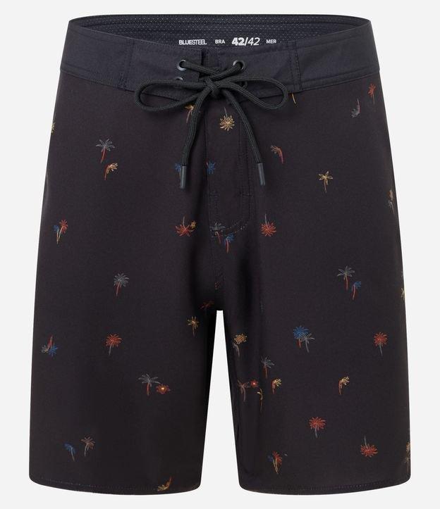 Bermuda em Microfibra com Estampa de Coqueiros e Bolso com Lapela - 1