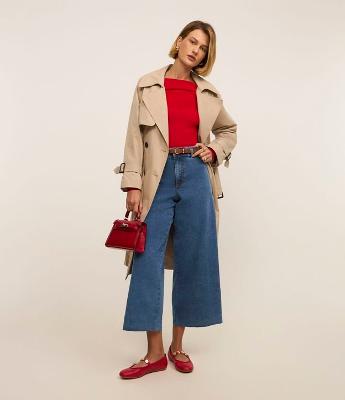 Calça Wide Leg Cropped em Jeans com Cintura Alta