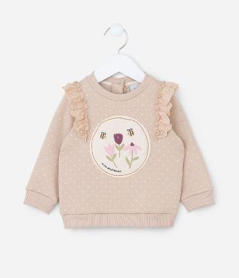 Casaco Infantil com Babado e Bordado de Flores - Tam 0 a 18 meses