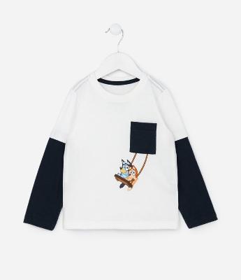 Camiseta Infantil com Bolsinho e Estampa Bluey - Tam 2 a 6 Anos