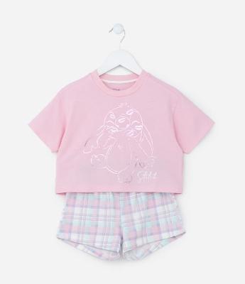 Pijama Infantil com Estampa do Stitch em Foil - Tam 5 a 14 Anos