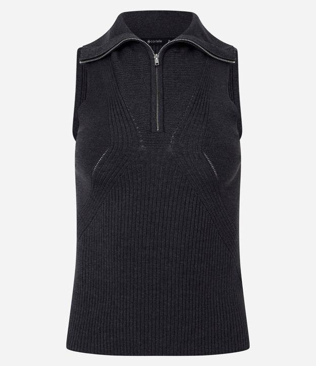 Blusa Texturizada em Tricô com Zíper na Gola Dobrável - 1